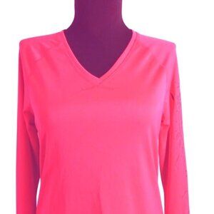 Champion Size S Womens Tee Shirt Pink Long Sleeve Top Floral Sleeve Accents